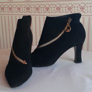 St. John Black Ankle Boots with Gold Accent
